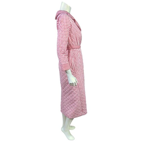 Vintage 70s Montgomery Ward Red Gingham Check Quilted Robe Cottagecore - Picture 4 of 12